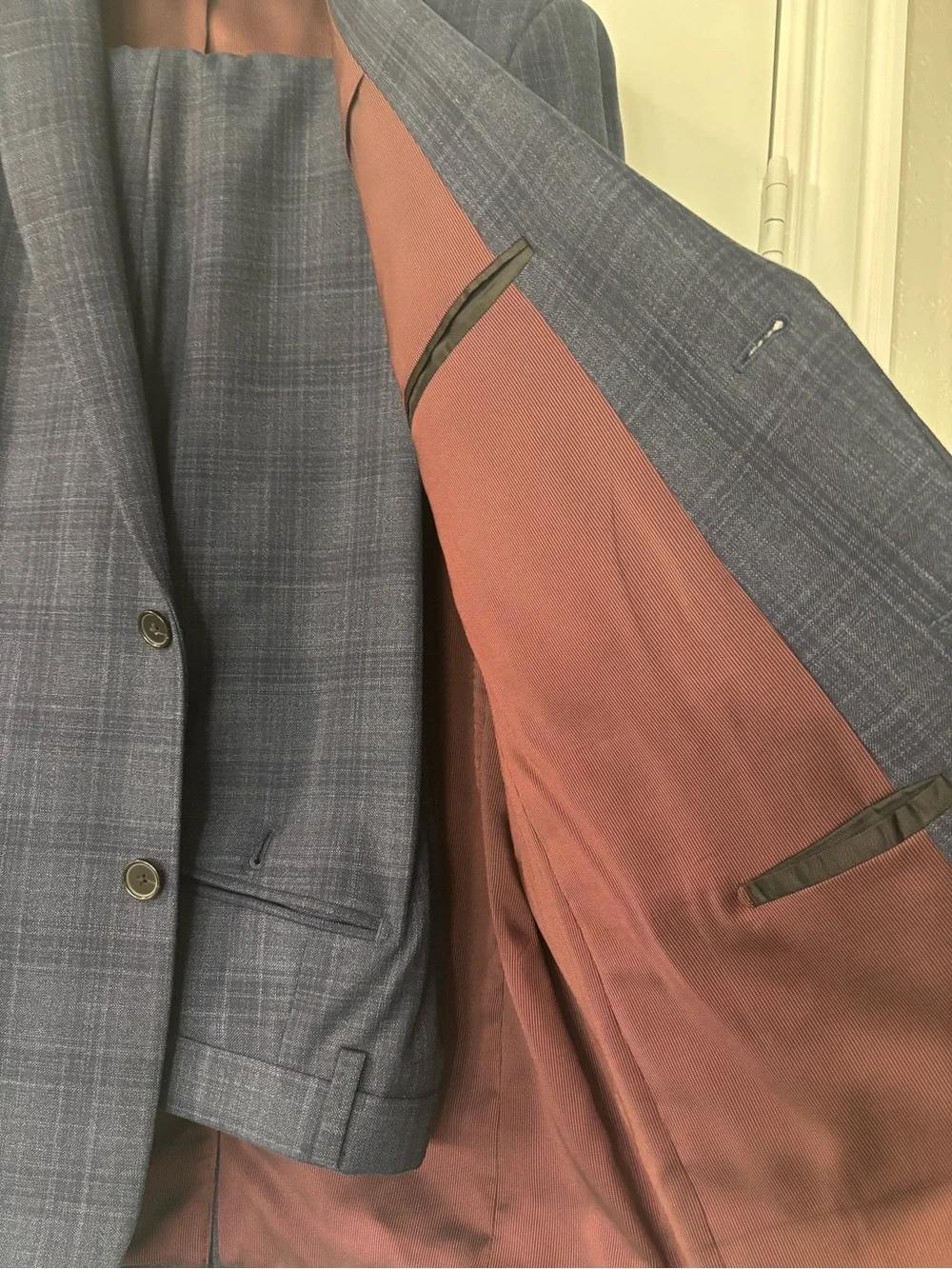 next Men's Blue Plaid Two-Button Suit Jacket